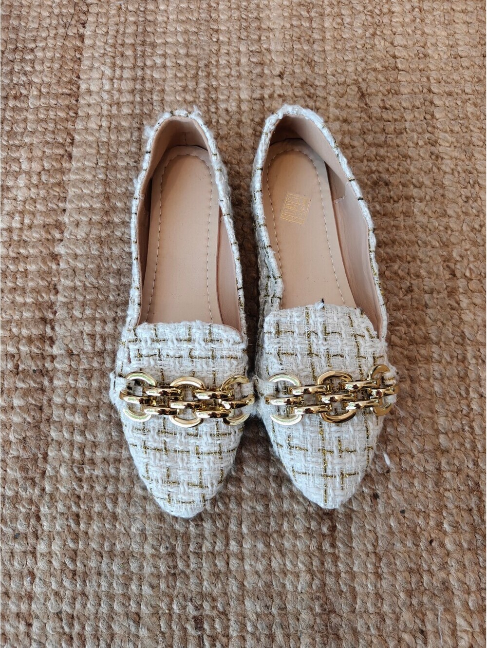SHEIN | Cream Tweed Chain Loafers | 41 (9.5)